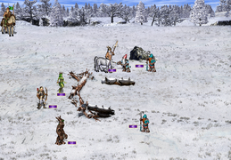 Rampart creatures, including the Dryad, battling Nisses and Tomtes.